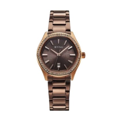 Titan Glamour 95326KM02 Brown Dial Stainless Steel Strap Quartz Analog Women Watch
